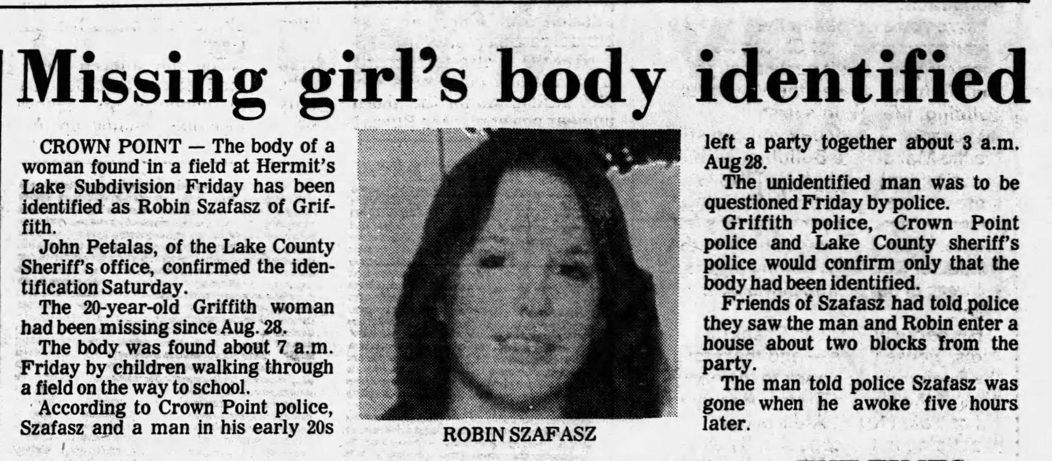 Robin Szafasz's body found